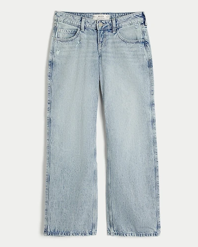 Ultra Low-Rise Distressed Light Wash Baggy Jeans