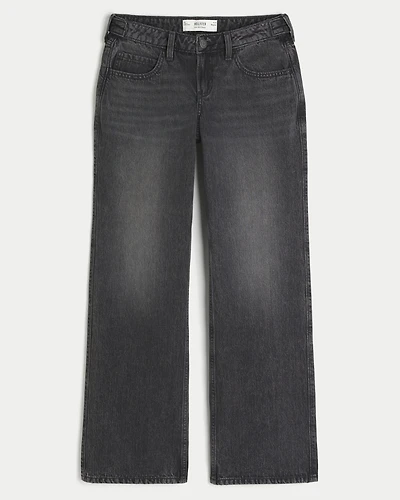 Hollister Andi Adjustable Waist Low-Rise Washed Black Baggy Jeans