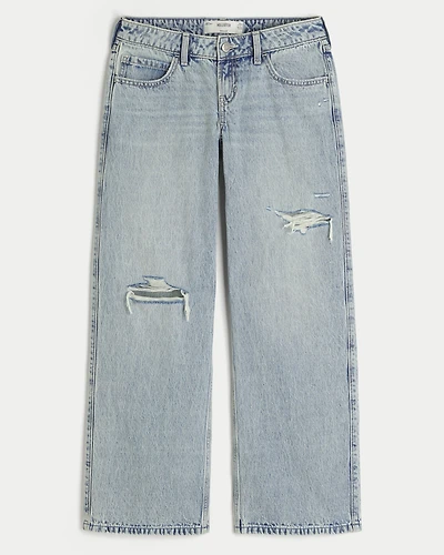 Ultra Low-Rise Ripped Light Wash Baggy Jeans