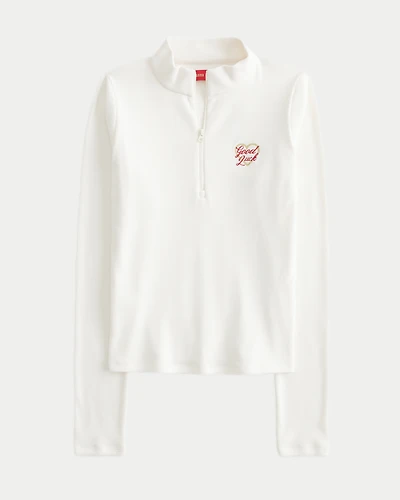 Ribbed Lunar New Year Graphic Half-Zip Top
