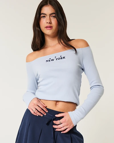 Easy New York Graphic Off-the-Shoulder Top