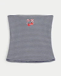 Ribbed Strapless Embroidered Cherry Tube Top