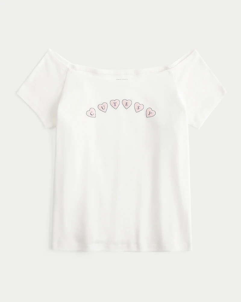 Off-the-Shoulder Cutesy Graphic Tee