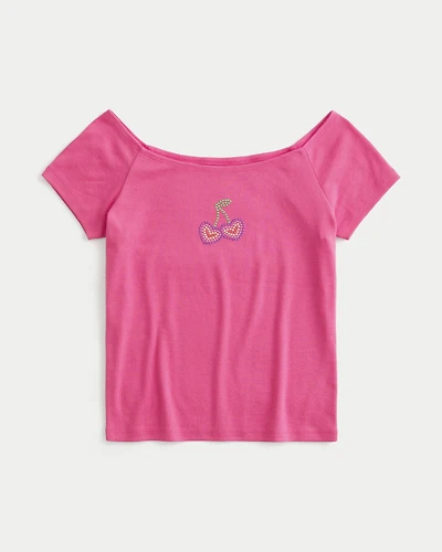 Off-the-Shoulder Heart Graphic Tee