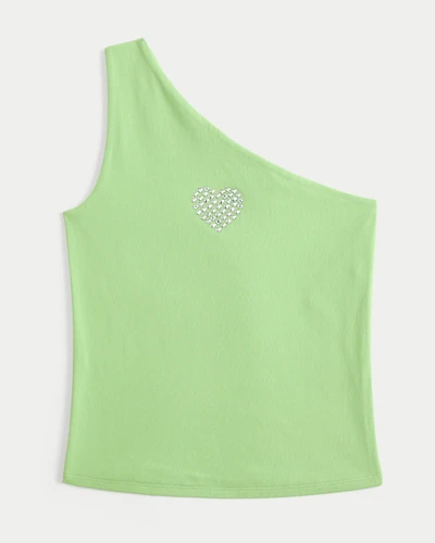 One-Shoulder Heart Graphic Tank