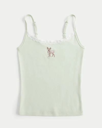 Lace Trim Deer Graphic Tank