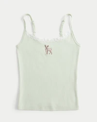Lace Trim Deer Graphic Tank