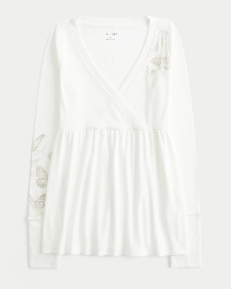 Easy Long-Sleeve Butterfly Pattern Babydoll Top