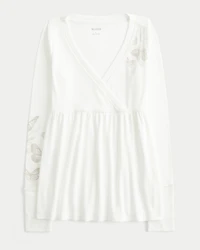 Easy Long-Sleeve Butterfly Pattern Babydoll Top