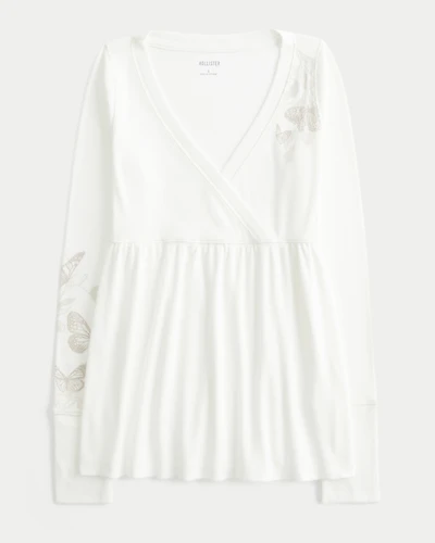 Easy Long-Sleeve Butterfly Pattern Babydoll Top