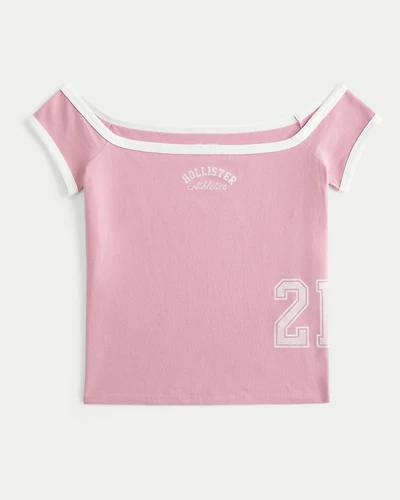 Off-the-Shoulder Logo Graphic Tee