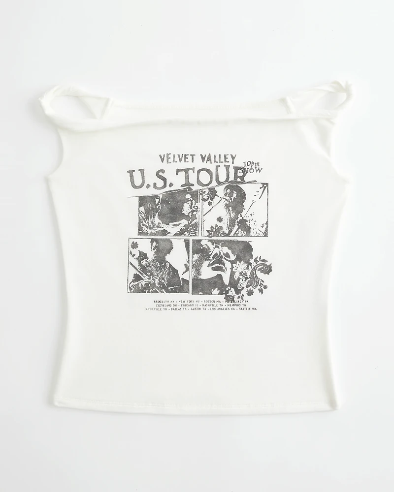 Twisted Off-the-Shoulder Velvet Valley Graphic Tee