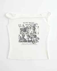 Twisted Off-the-Shoulder Velvet Valley Graphic Tee