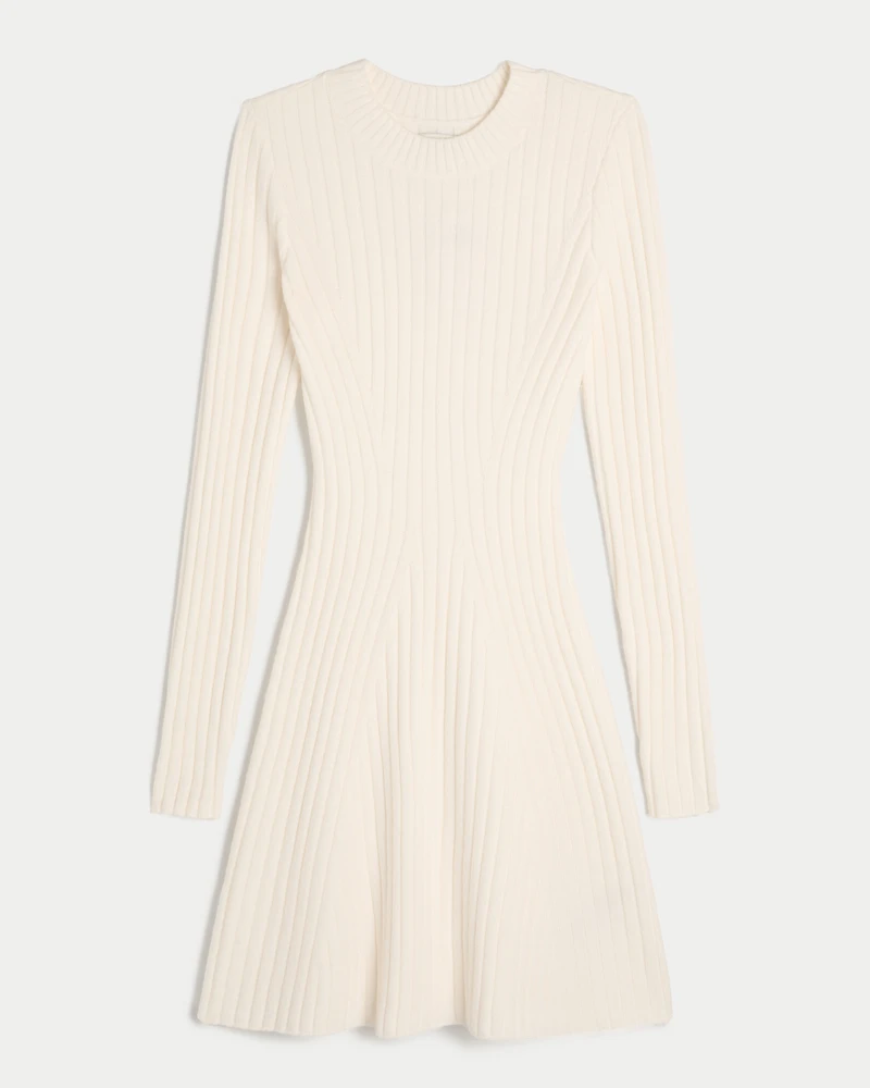 Ribbed Skater Mini Sweater Dress