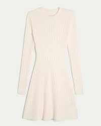 Ribbed Skater Mini Sweater Dress