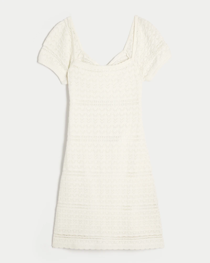 Short-Sleeve Crochet-Style Twist Back Mini Dress