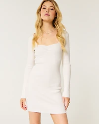 Long-Sleeve Cinch Bust Open-Back Sweater Dress