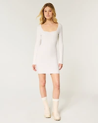 Long-Sleeve Cinch Bust Open-Back Sweater Dress