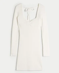 Long-Sleeve Cinch Bust Open-Back Sweater Dress