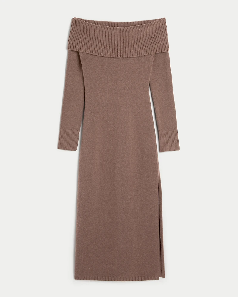 Off-the-Shoulder Midi Sweater Dress