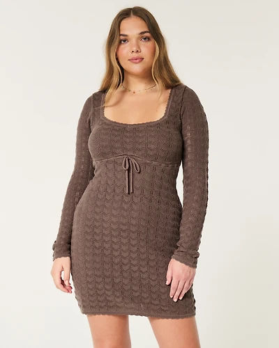 Long-Sleeve Crochet-Style Mini Dress