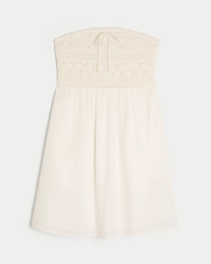 Strapless Crochet-Style Mix Mini Dress