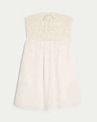 Strapless Crochet-Style Mix Mini Dress