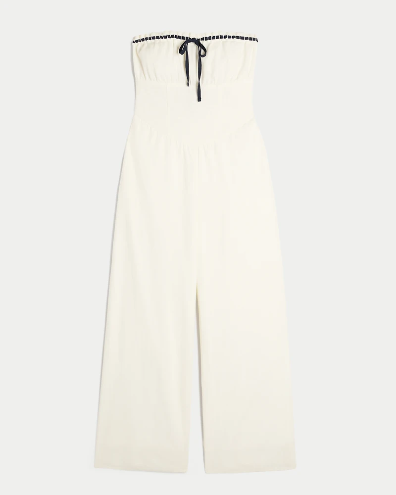 Linen-Blend Strapless Jumpsuit
