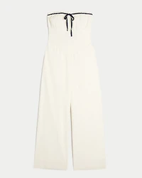 Linen-Blend Strapless Jumpsuit