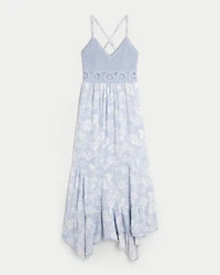 Crochet-Style Mix V-Neck Maxi Dress