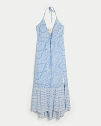 Asymmetrical Hem Halter Maxi Dress