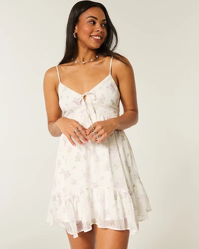 Asymmetrical Hem Chiffon Mini Dress