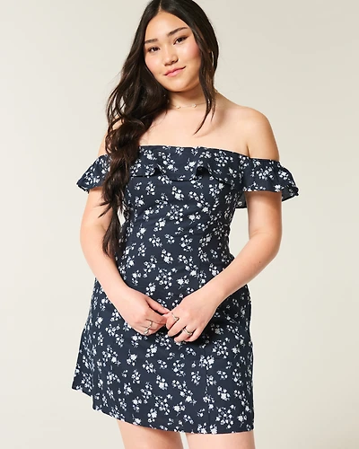 Off-the-Shoulder A-Line Ruffle Mini Dress