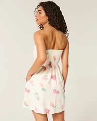 Linen-Blend Strapless Mini Dress