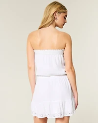 Strapless Drawstring Blouson Mini Dress