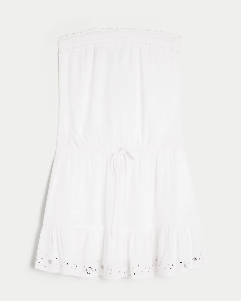 Strapless Drawstring Blouson Mini Dress