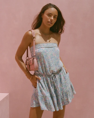 Strapless Drawstring Blouson Mini Dress