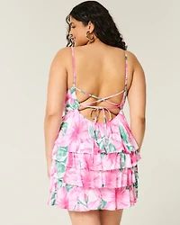 V-Neck Ruffled Tier Babydoll Mini Dress