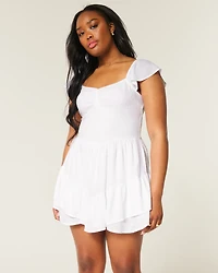 Flutter Sleeve Pinch Bust Mini Skort Dress