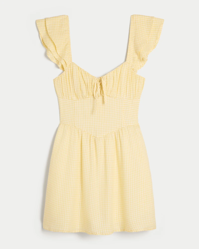 Flutter Sleeve V-Waist Mini Dress