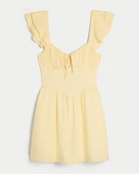 Flutter Sleeve V-Waist Mini Dress