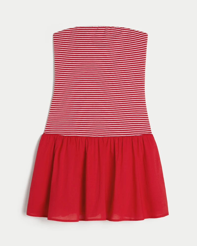 Strapless Drop-Waist Knit-Woven Mini Dress