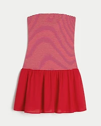 Strapless Drop-Waist Knit-Woven Mini Dress