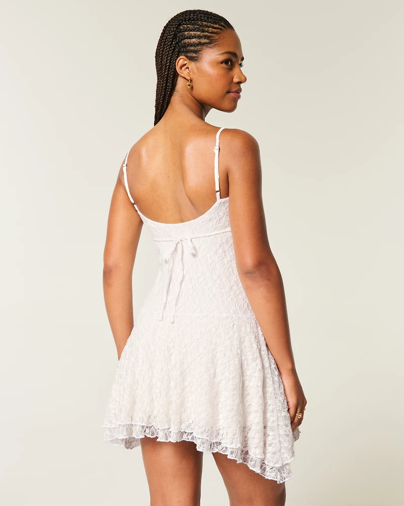 Lace Asymmetrical Hem Mini Dress