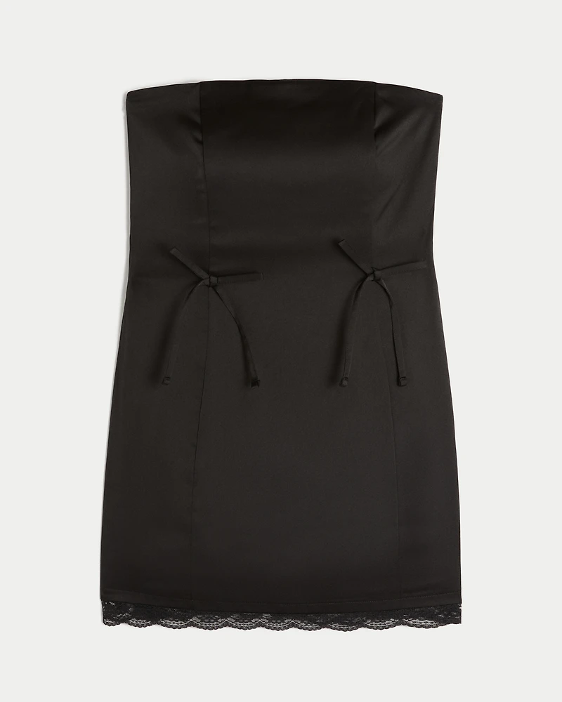 Satin Strapless Bow Bodycon Dress