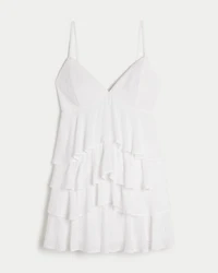 V-Neck Ruffle Babydoll Mini Dress