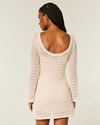 Long-Sleeve Crochet-Style Mini Dress