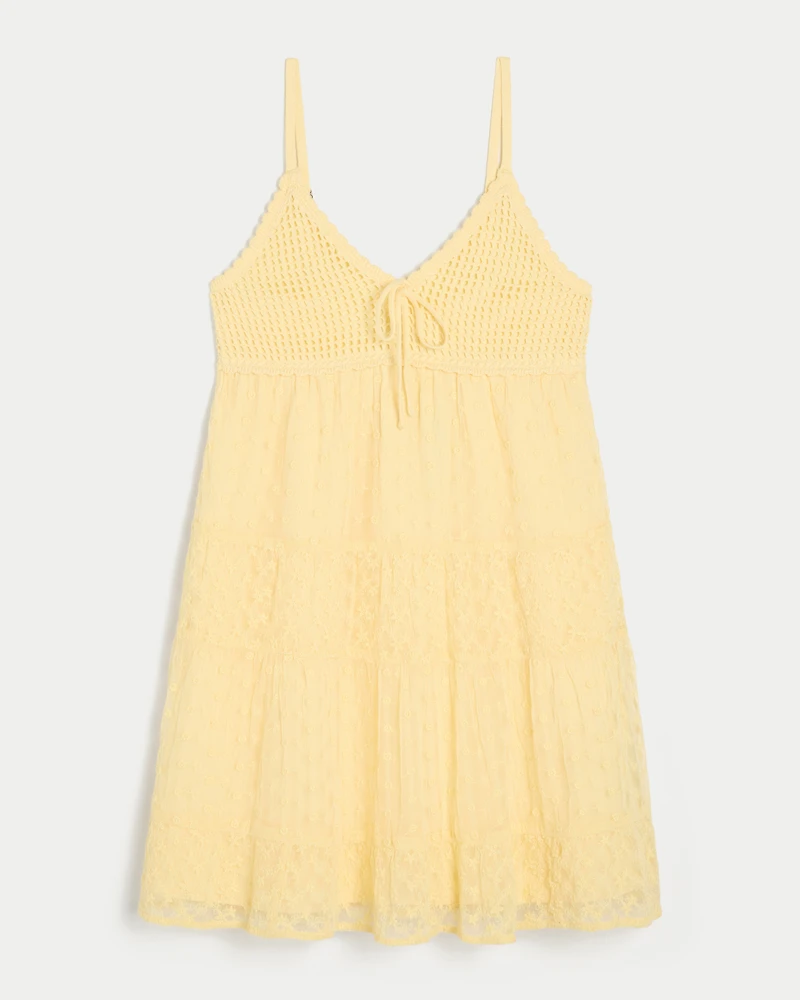 Crochet-Style Babydoll Mini Dress