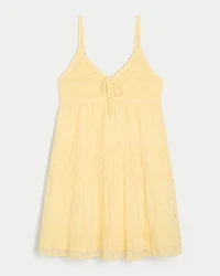 Crochet-Style Babydoll Mini Dress