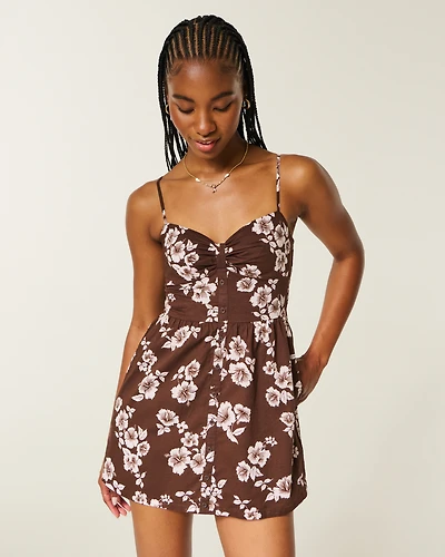 Button Front Woven Mini Dress